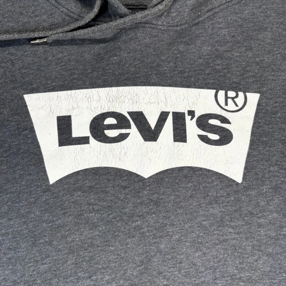 VTG Levi's Batwing Logo Hoodie Mens XXL Charcoal Grey Fleece Pullover Graphic
